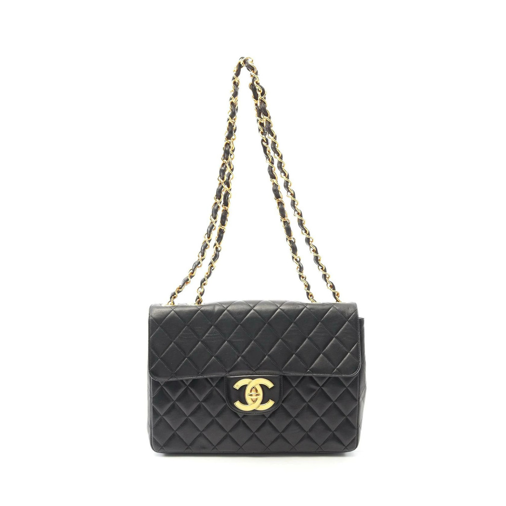 Chanel Matelasse Single Flap Shoulder Bag Lambskin Leather Black